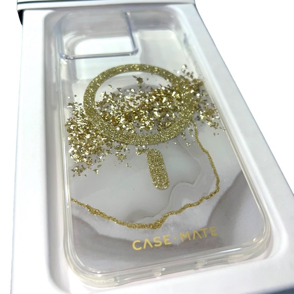 CASE-MATE Karat Gold Glitter Grey Marble Granite MagSafe iPhone 15 PRO MAX Case - Picture 14 of 16